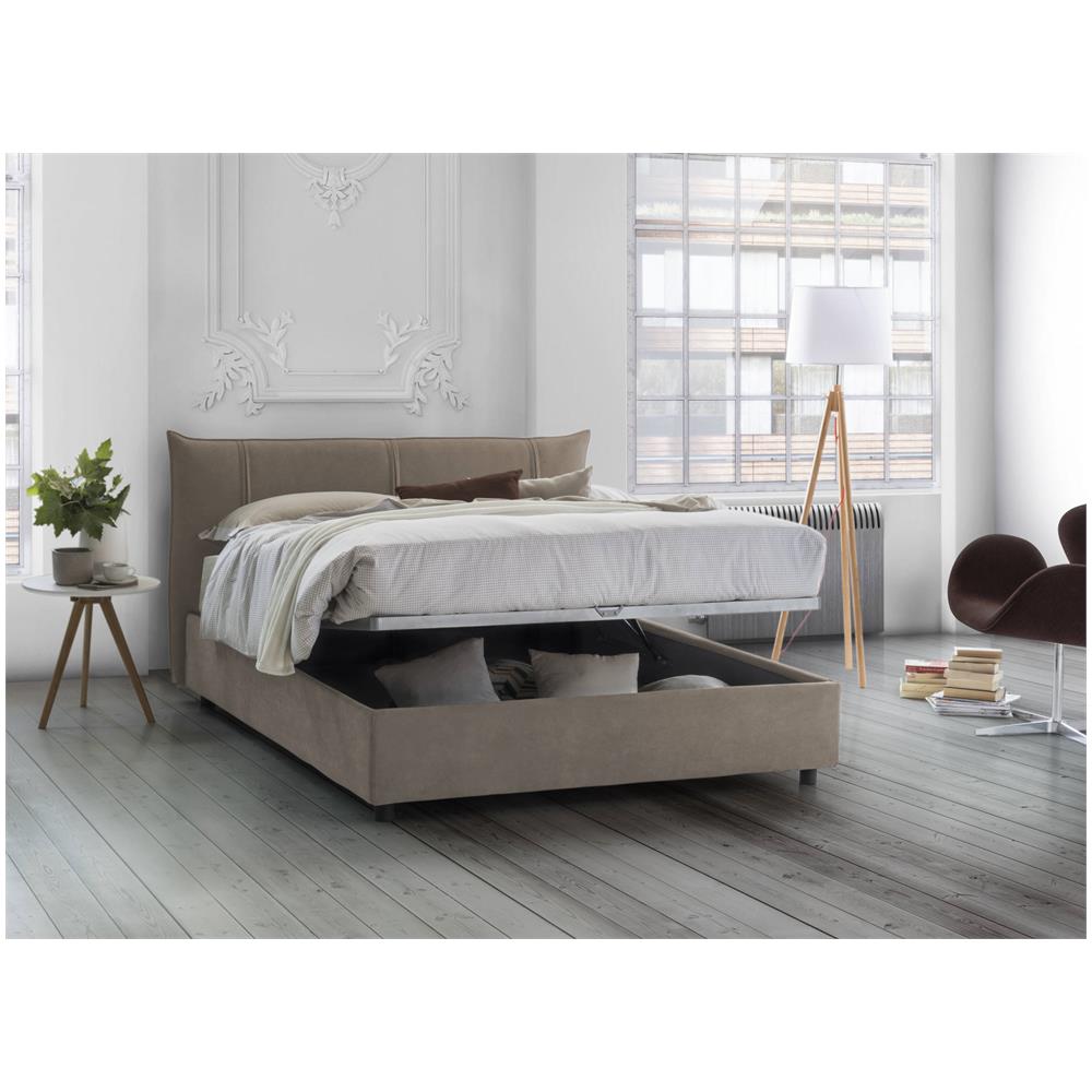 Letto Matrimoniale Ilenia, Letto Contenitore Con Rivestimento In Tessuto, 100% Made In Italy, Apertura Frontale, Con Materasso Cm 160x200 Incluso, Tortora - Foto 1