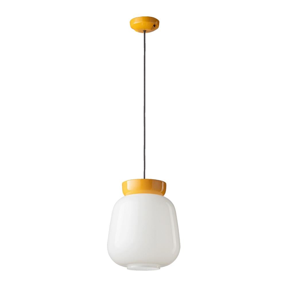 Sospensione Vintage Piccola Decò Corcovado Ceramica-vetro Bianco-giallo E27 - Foto 1