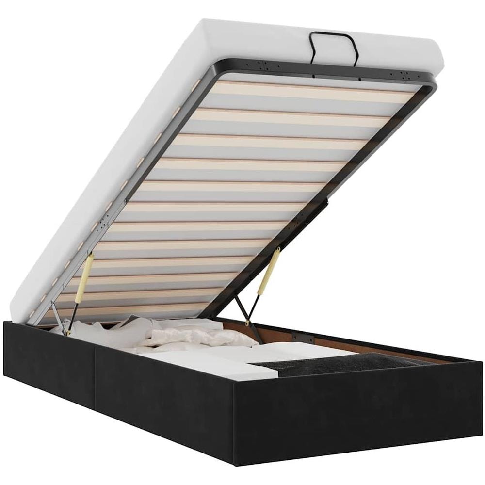 Struttura Letto Pouf Senza Materasso Nero 100x200 cm Velluto - Foto 1