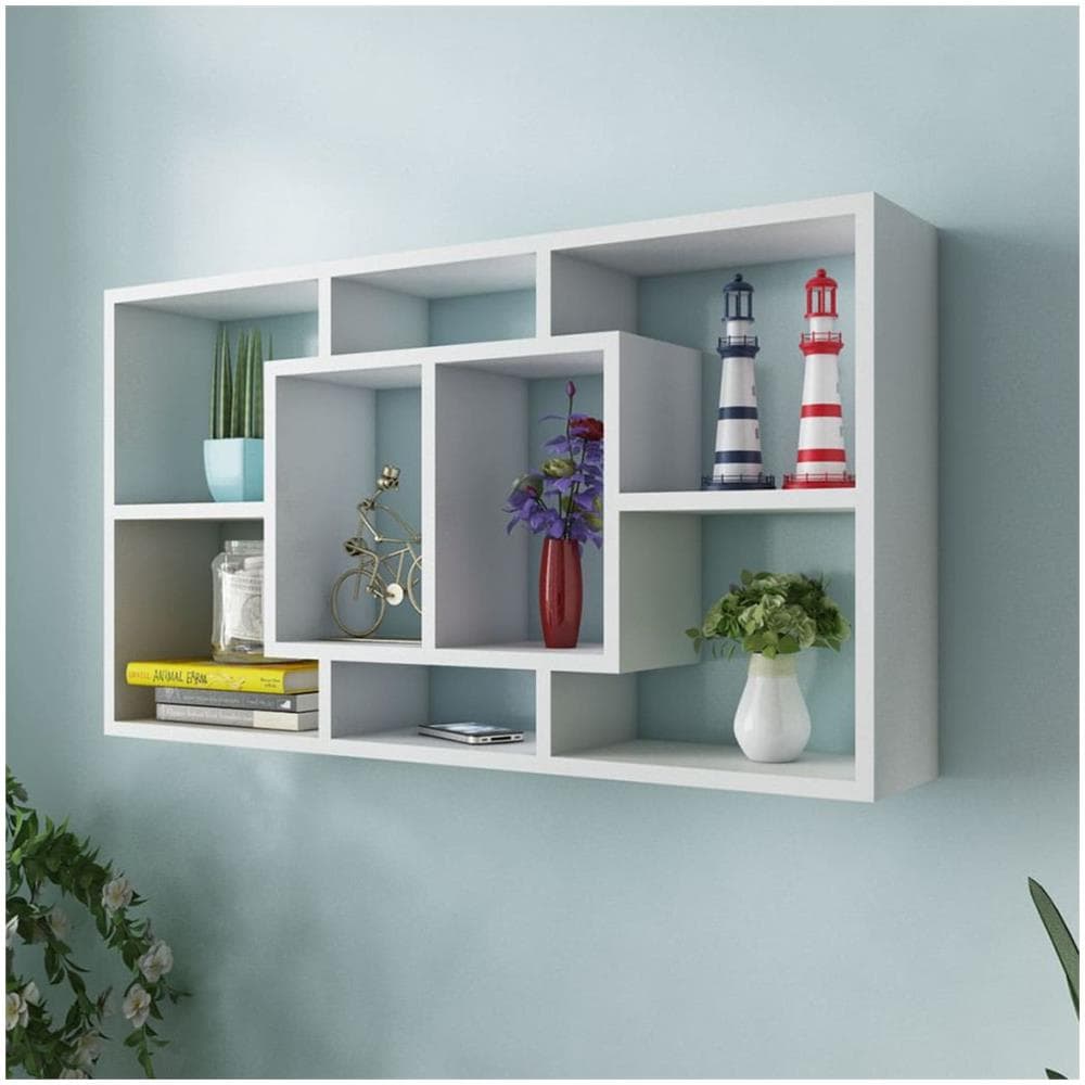 Espositore da Parete Galleggiante 8 Scomparti Bianco - Foto 2