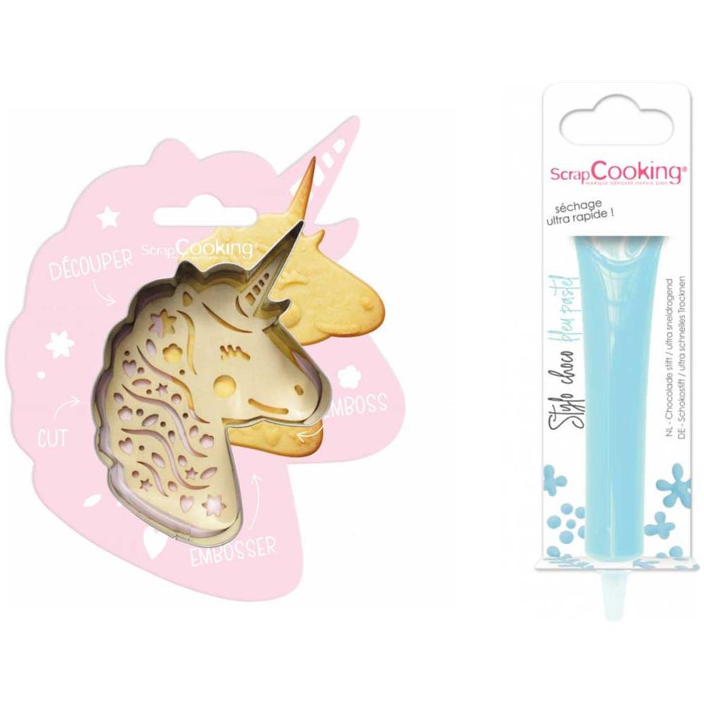 Kit Biscotti Unicorn Relief + Penna Al Cioccolato Blu Pastello - Foto 1