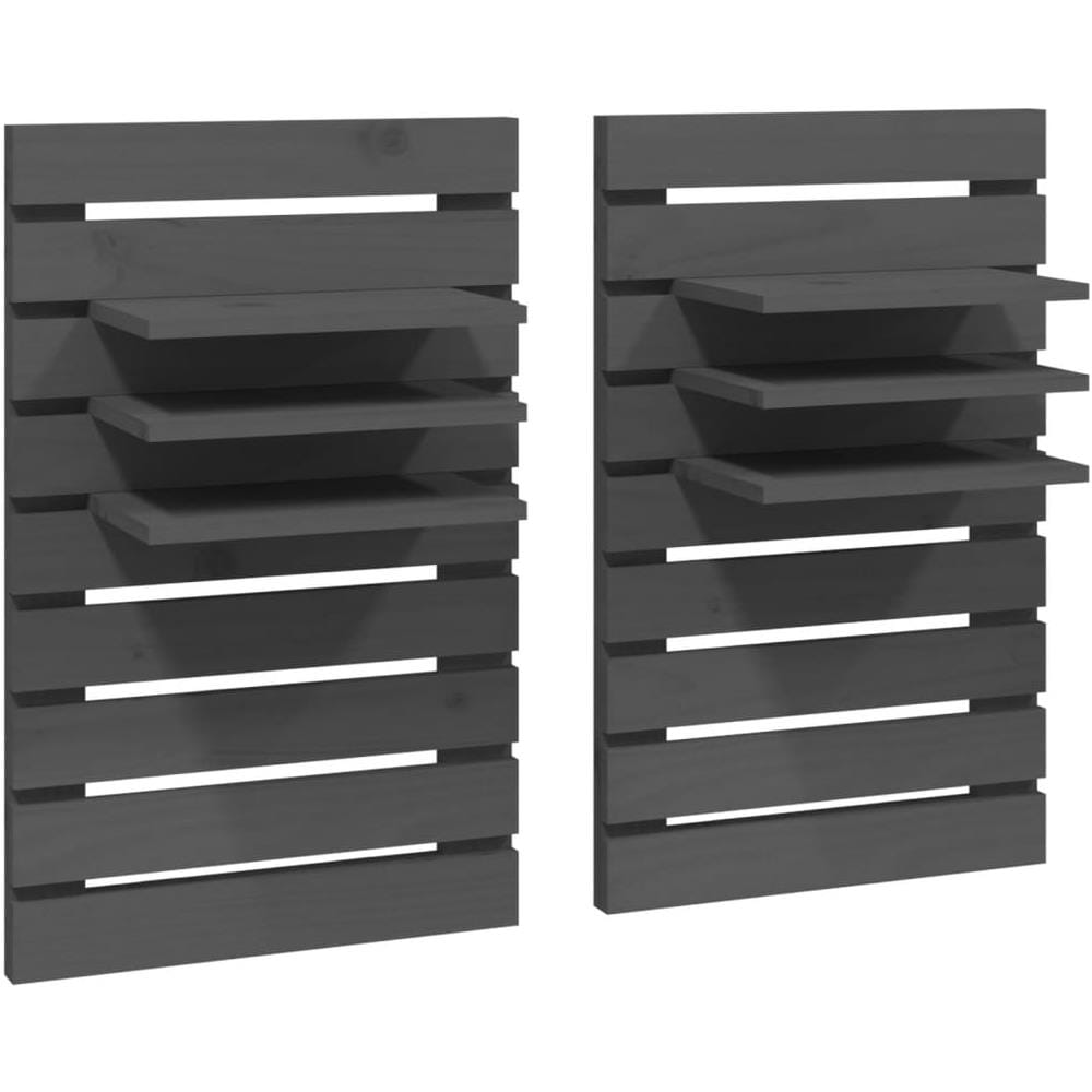 Mensole Da Letto A Parete 2 Pz Grigio Legno Massello Di Pino - Foto 2