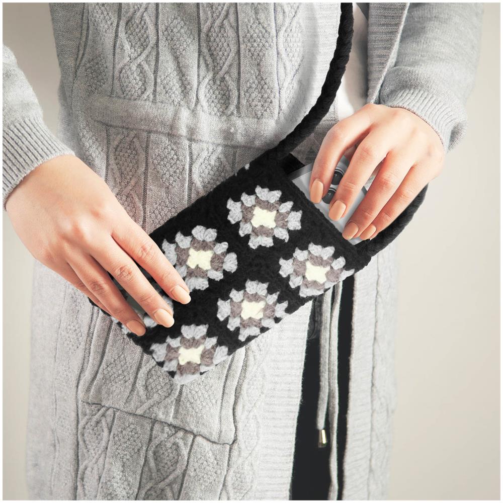 Pochette A Tracolla Per Smartphone Quadrati All'uncinetto Serie Squareweave Nera - Foto 2