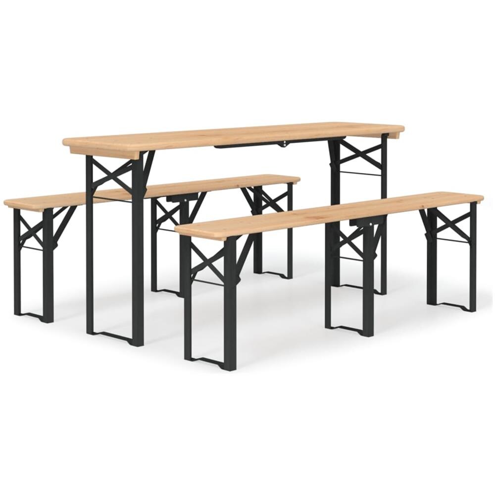 Set Tavolo Birreria Pieghevole 3 Pz In Legno Massello Di Abete - Foto 2