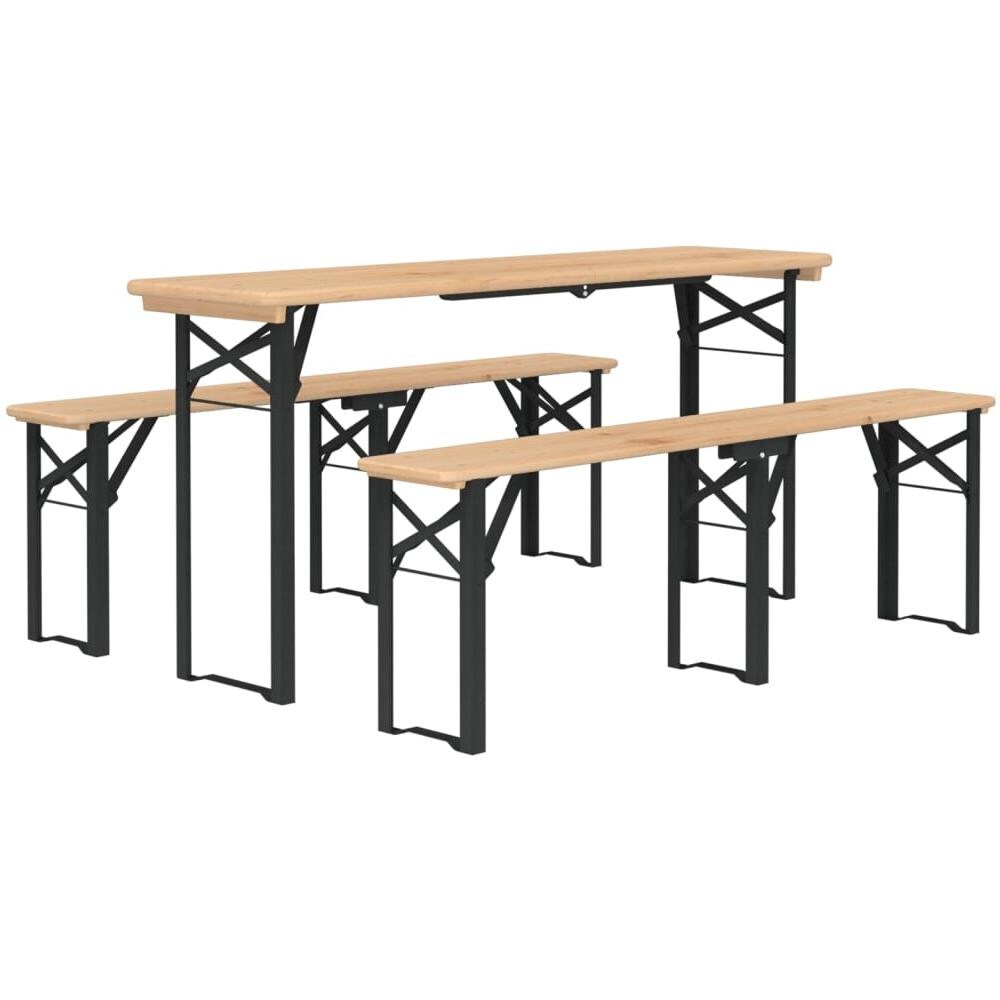 Set Tavolo Birreria Pieghevole 3 Pz In Legno Massello Di Abete - Foto 3