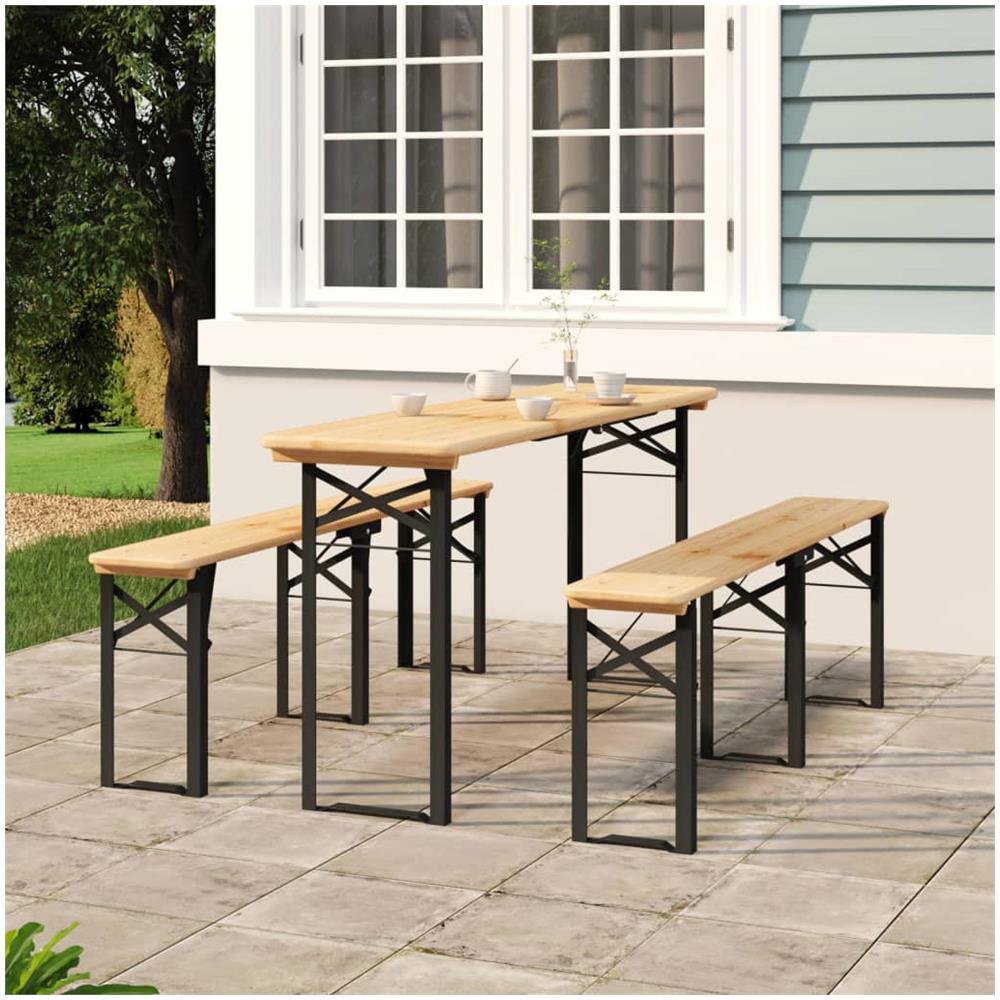 Set Tavolo Birreria Pieghevole 3 Pz In Legno Massello Di Abete - Foto 1