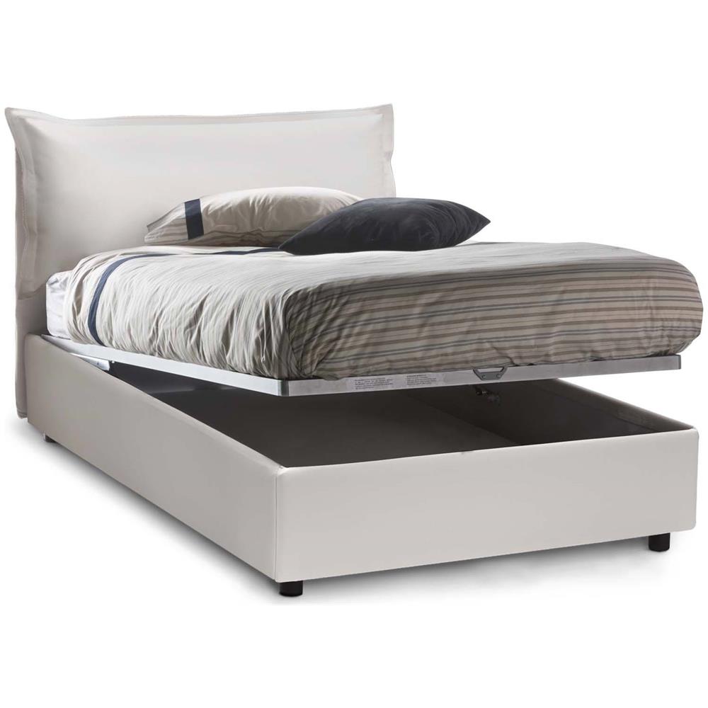 Letto Piazza E Mezza Angela, Letto Contenitore Con Rivestimento In Ecopelle, 100% Made In Italy, Apertura Frontale, Adatto Per Materasso Cm 120x190, Bianco - Foto 2