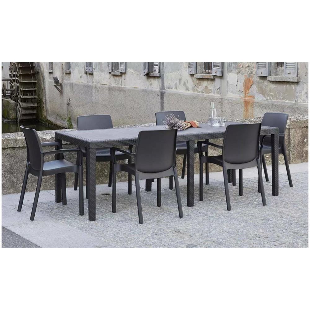 Tavolo Da Esterno Roma, Tavolo Rettangolare Allungabile Da Pranzo, Tavolo Da Giardino Estensibile Effetto Rattan, 100% Made In Italy, 150x90h72 Cm, Antracite - Foto 1