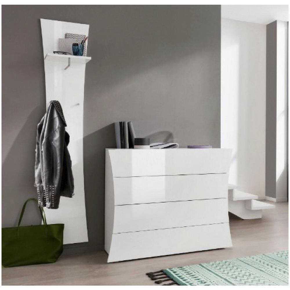 Credenza Tommaso, Madia Da Cucina A 2 Ante E 4 Cassetti, Buffet Da Soggiorno, 100% Made In Italy, Cm 124x40h82, Bianco Lucido - Foto 1