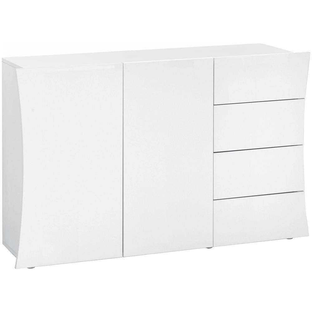 Credenza Tommaso, Madia Da Cucina A 2 Ante E 4 Cassetti, Buffet Da Soggiorno, 100% Made In Italy, Cm 124x40h82, Bianco Lucido - Foto 2