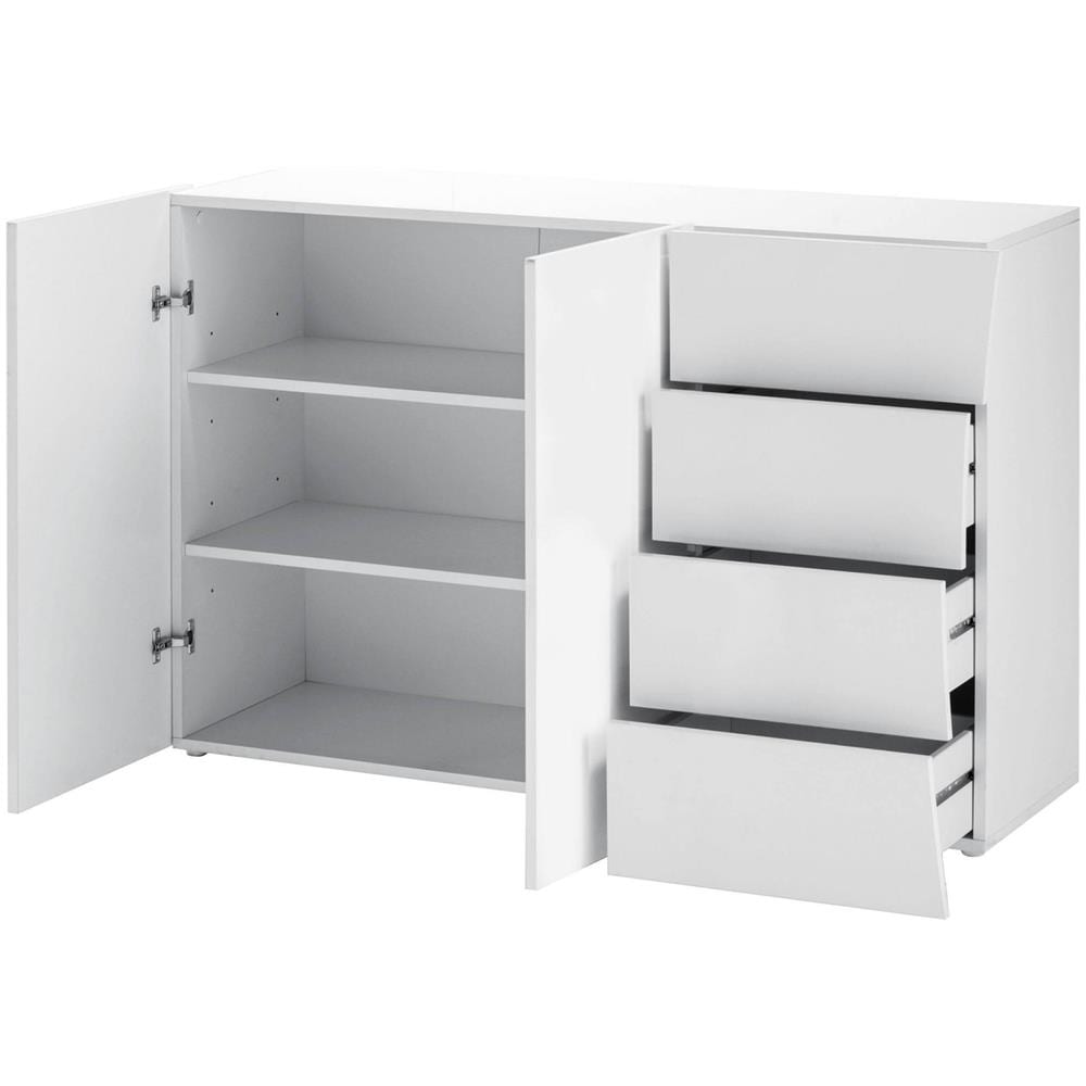 Credenza Tommaso, Madia Da Cucina A 2 Ante E 4 Cassetti, Buffet Da Soggiorno, 100% Made In Italy, Cm 124x40h82, Bianco Lucido - Foto 4