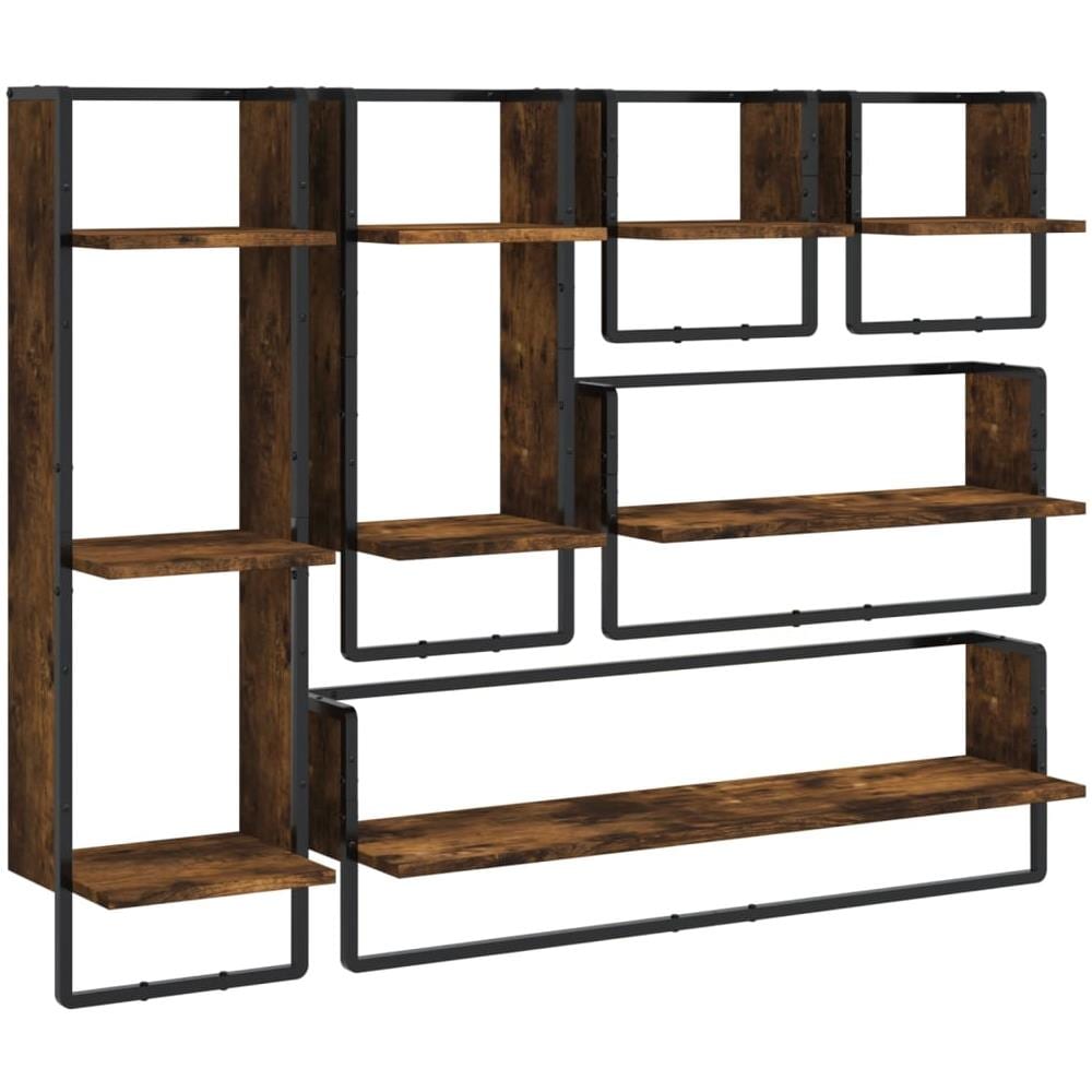 Set Mensole Parete Con Aste 6pz Rovere Fumo Legno Multistrato - Foto 2