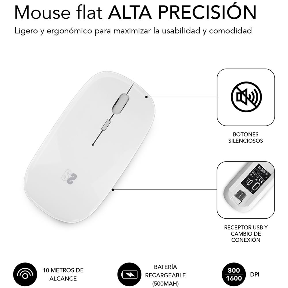 DUAL FLAT MOUSE RECHARGEABLE 1600 DPI WHITE SUBMO-DFLAT21 - Foto 4