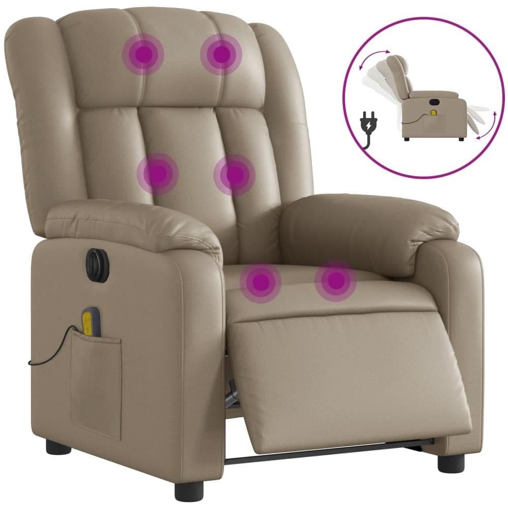 Poltrona Reclinabile Massaggio Elettrica Cappuccino Similpelle - Foto 1
