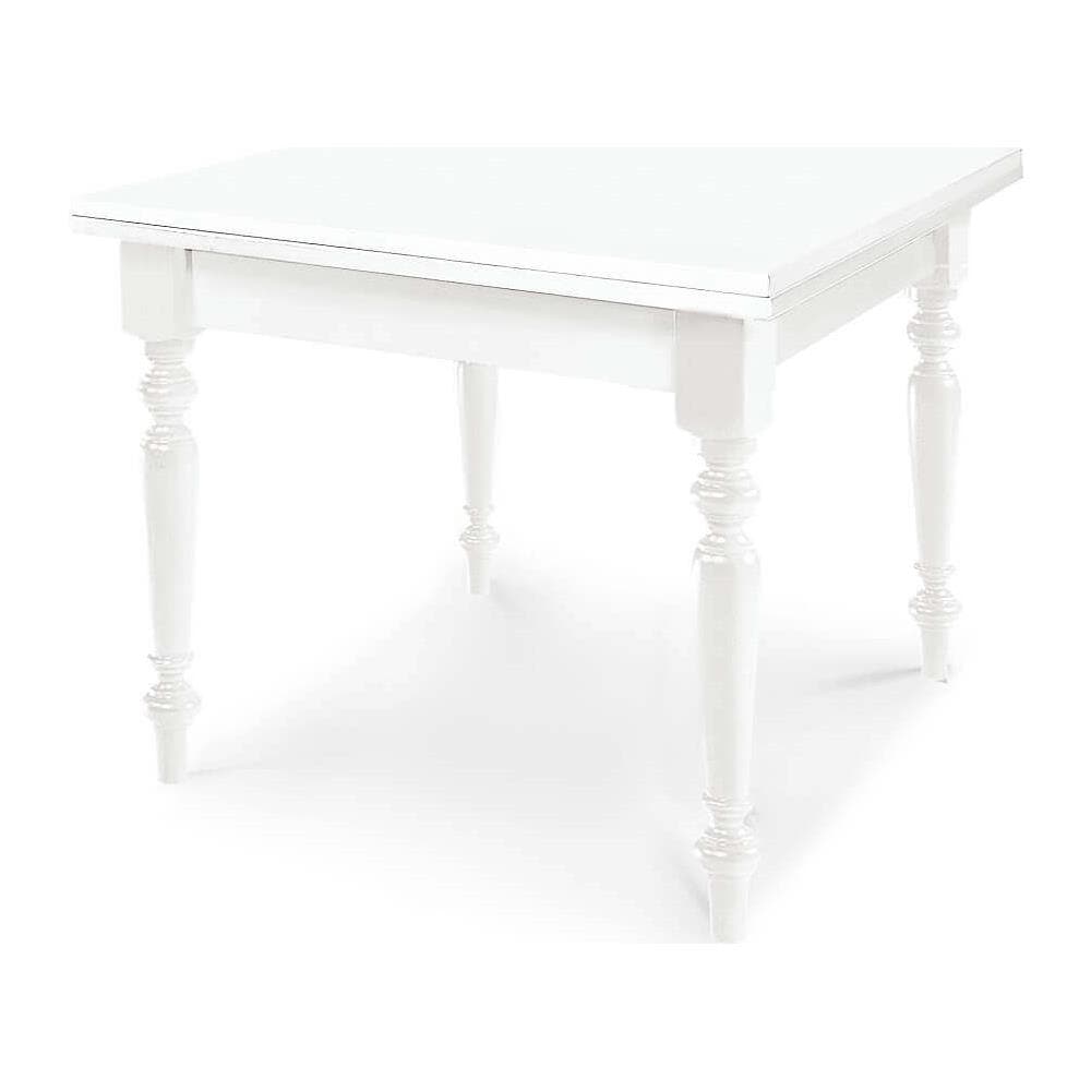 Geordie - Tavolo Da Pranzo Allungabile A Libro In Legno Massello Bianco Gamba Tornita Cm 100 X 100/200 - Foto 1