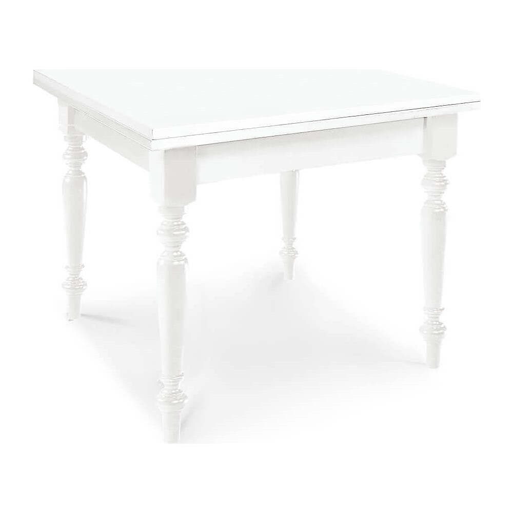 Geordie - Tavolo Da Pranzo Allungabile A Libro In Legno Massello Bianco Gamba Tornita Cm 100 X 100/200 - Foto 2