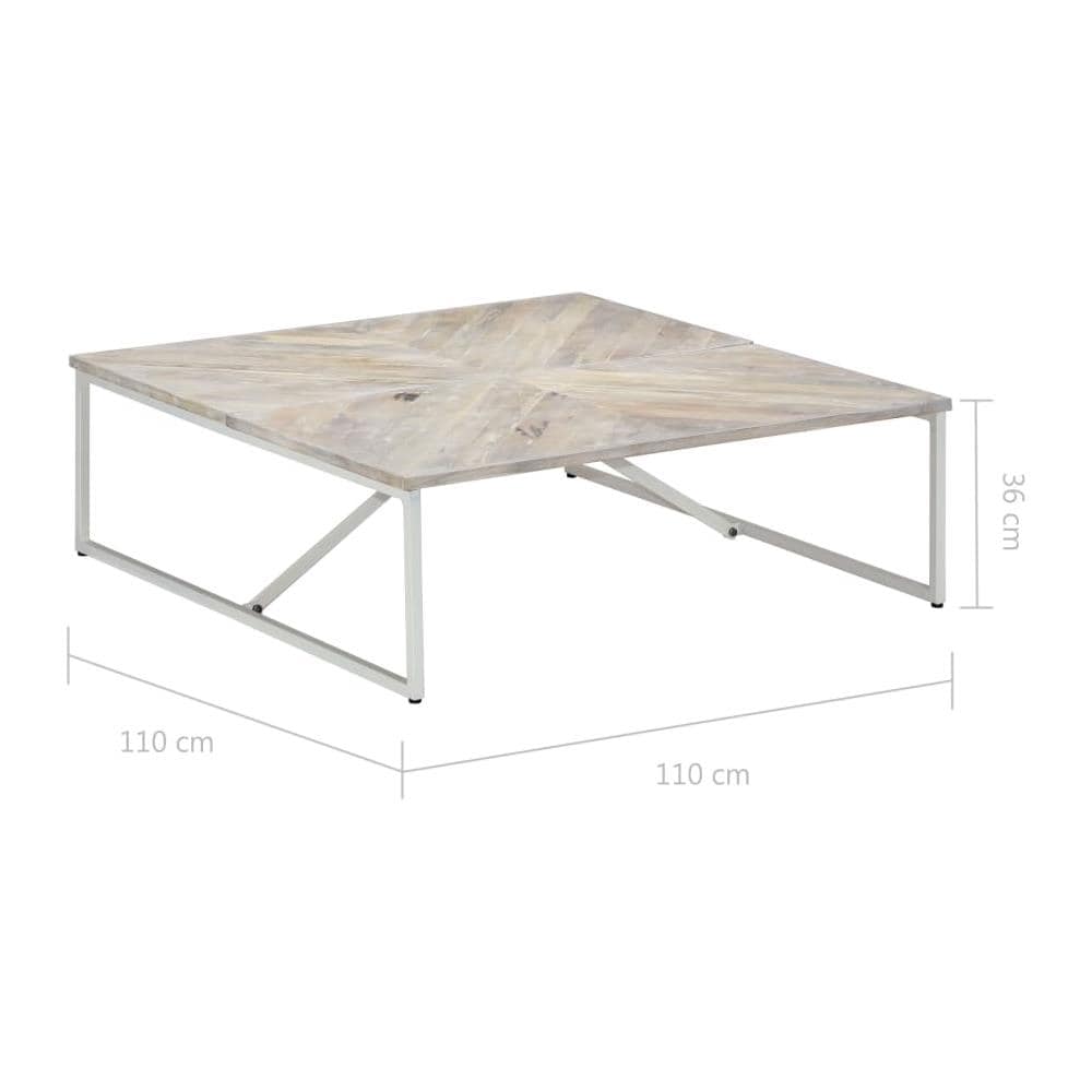 Tavolino Da Caffè 110x110x36 Cm In Legno Massello Di Mango - Foto 8