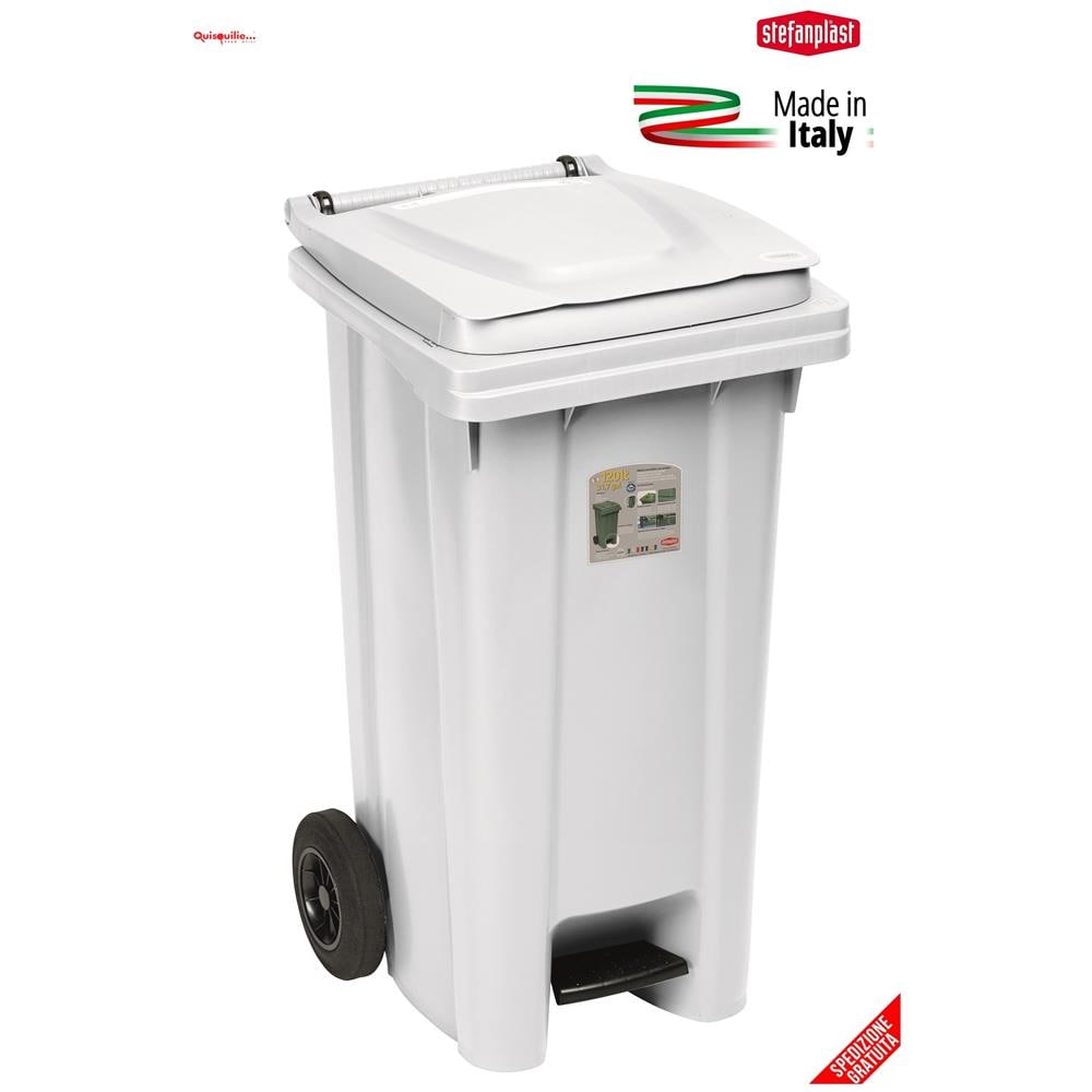Contenitore Pattumiera Con Pedale, Bianco, 120 Litri Qualità Professionale Made In Italy - Foto 1