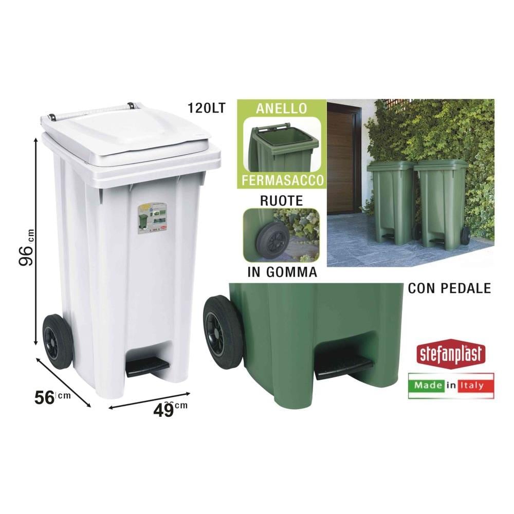 Contenitore Pattumiera Con Pedale, Bianco, 120 Litri Qualità Professionale Made In Italy - Foto 3