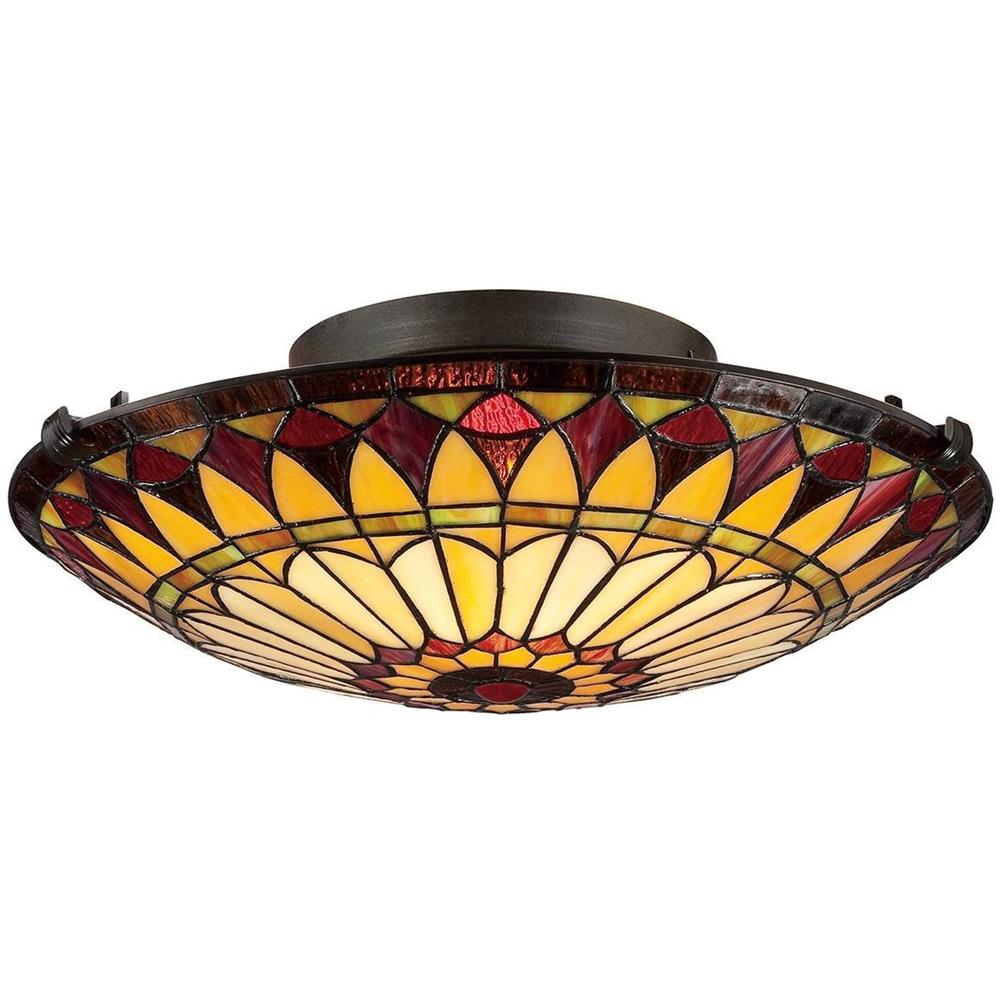 Plafoniera A Filo A 2 Luci Vintage Bronzo, Vetro Tiffany, Attacco E27 - Foto 1