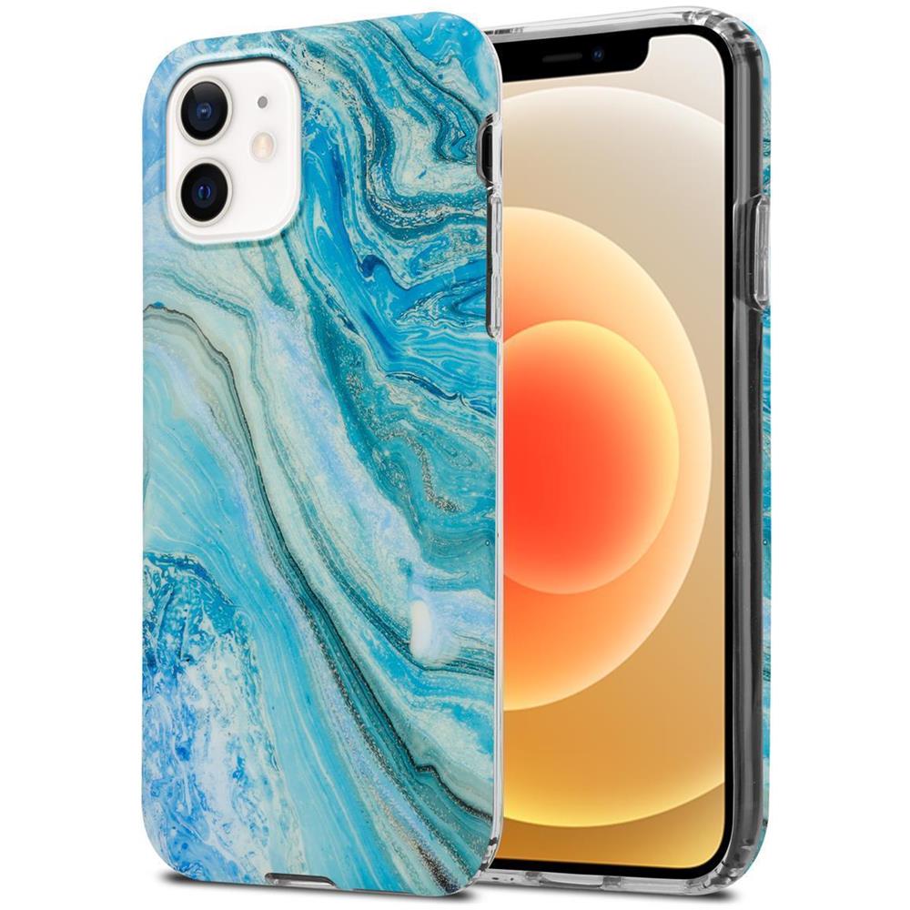 Custodia Compatibile Con Apple Iphone 12 Pro Max In Marmo Blu Verde No. 25 - Coperchio Protettivo In Silicone Tpu Con Motivo A Mosaico - Foto 1