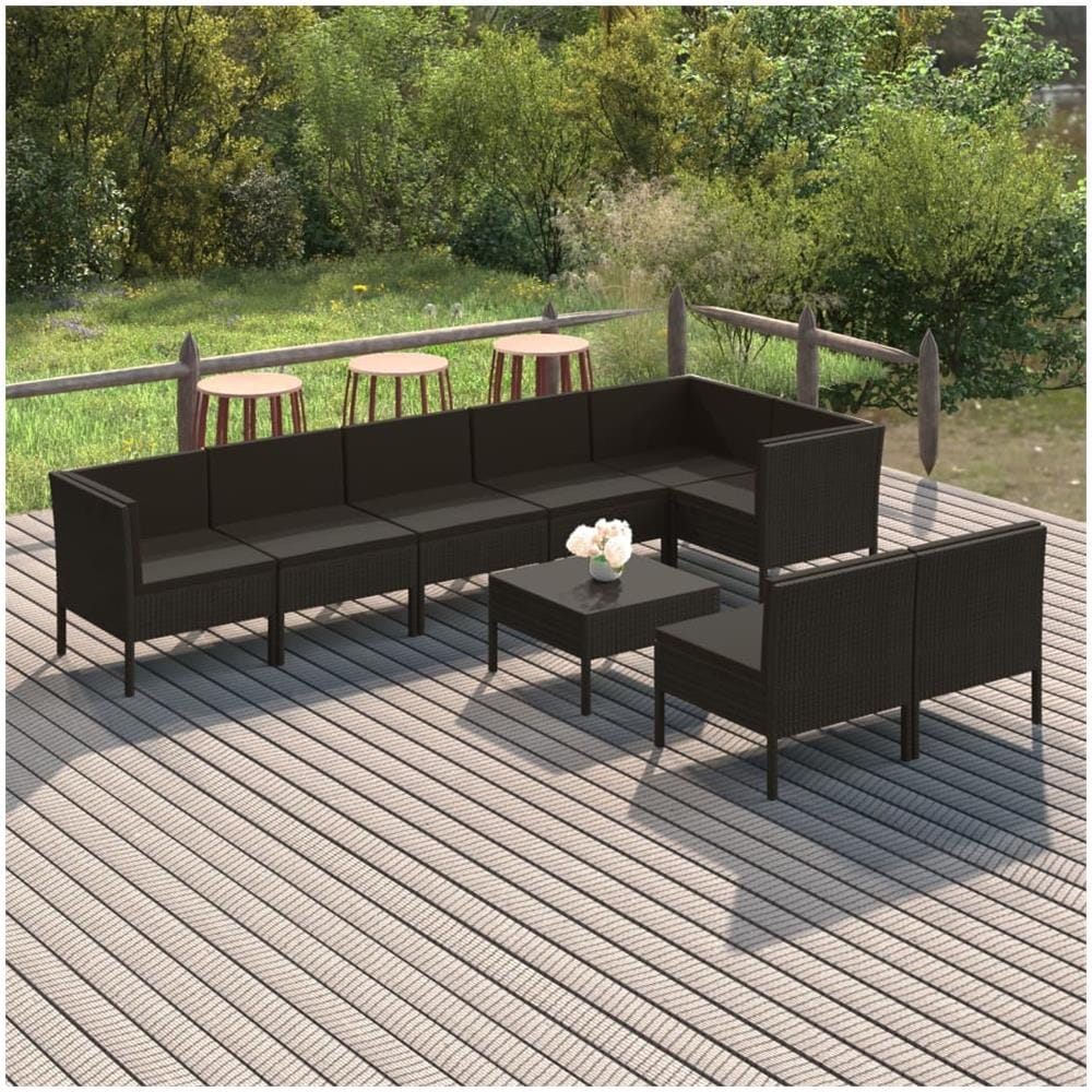 Set Divani Da Giardino 9 Pz Con Cuscini In Polyrattan Nero - Foto 1