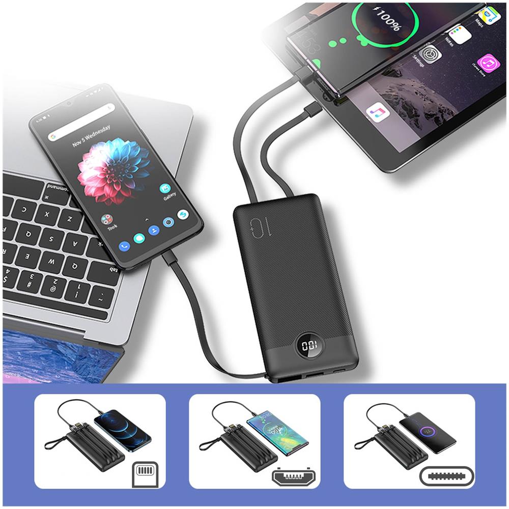 Batteria Esterna 10000mah Cavi Lightning, Usb-c E Micro Usb Nero - Foto 5