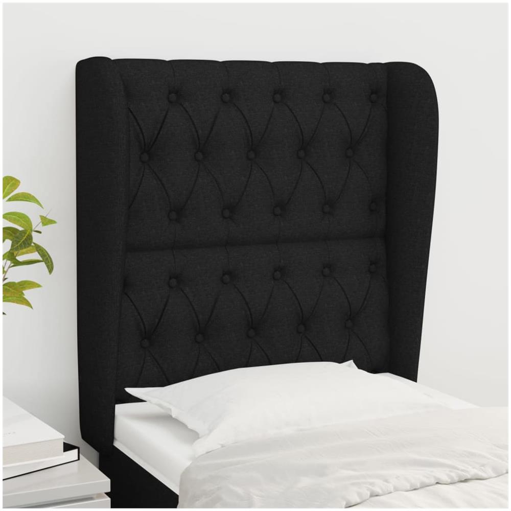 Testiera Ad Orecchio Nera 83x23x118/128 Cm In Tessuto - Foto 1