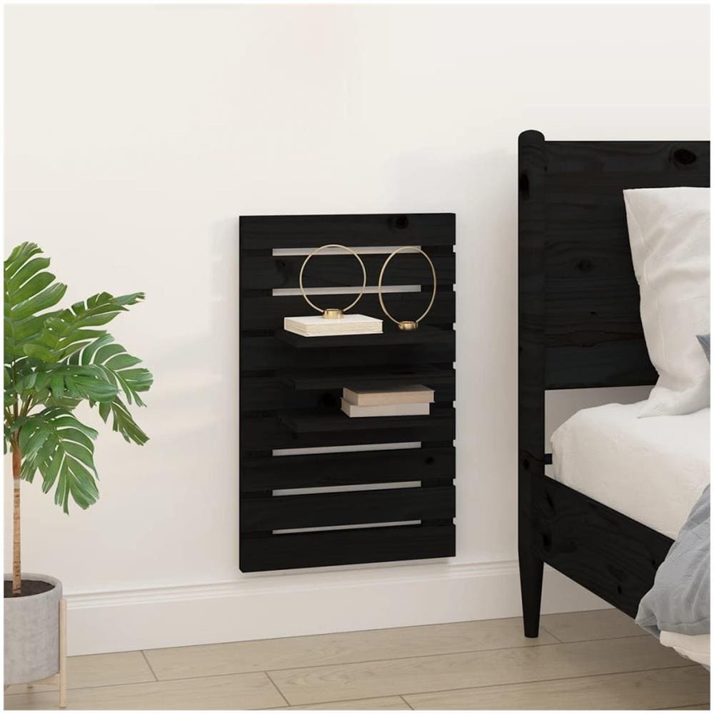 Mensole Da Letto A Parete 2 Pz Nero Legno Massello Di Pino - Foto 5