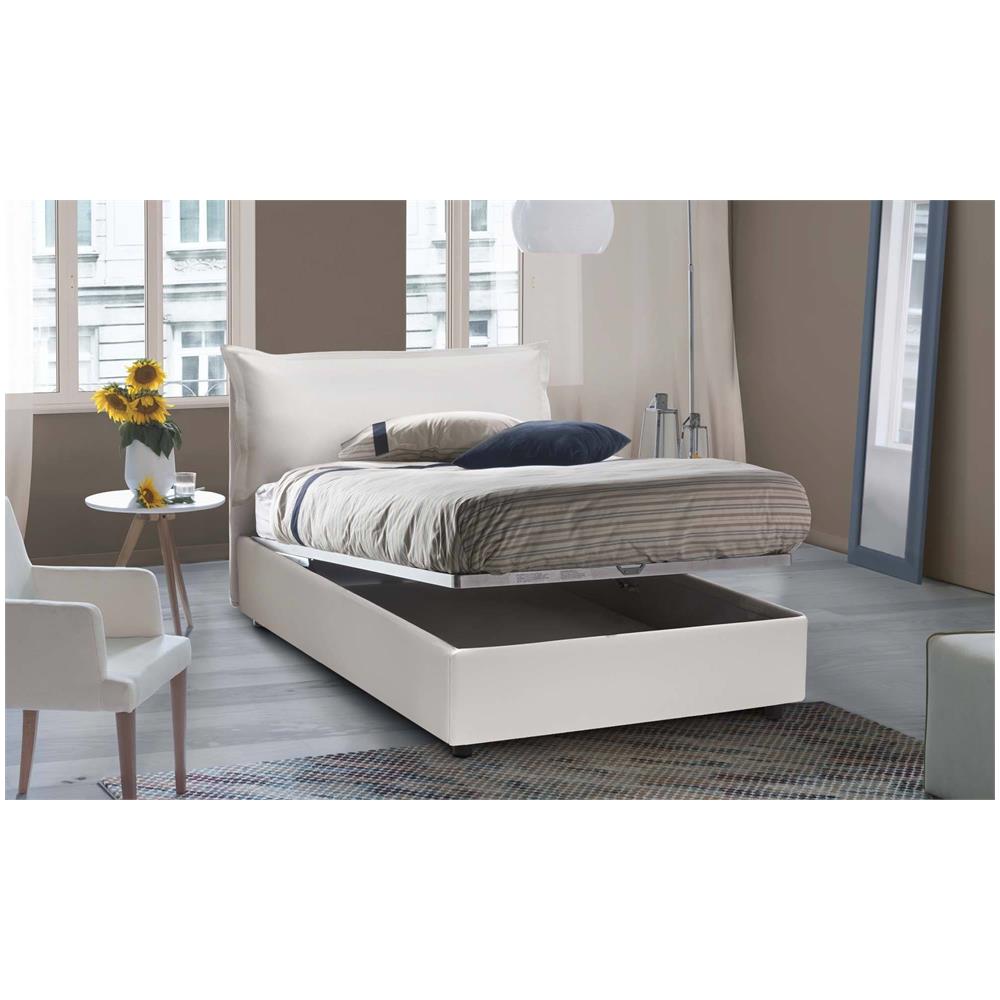 Letto Piazza E Mezza Clara, Letto Contenitore Con Rivestimento In Ecopelle, 100% Made In Italy, Apertura Frontale, Con Materasso Cm 120x190 Incluso, Bianco - Foto 4