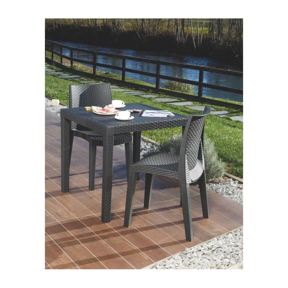 Tavolo Da Esterno Agrigento, Tavolo Quadrato Da Giardino, Tavolino Fisso Effetto Rattan, 100% Made In Italy, 80x80h72 Cm, Antracite - Foto 1