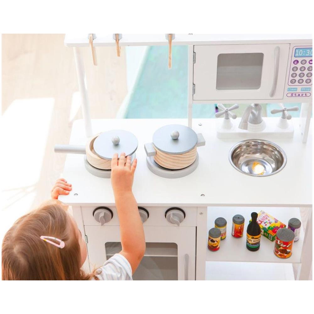 Cucina In Legno Giocattolo Bambini Con Pentole E Accessori Gioco Bianco 60x30x85 - Foto 2