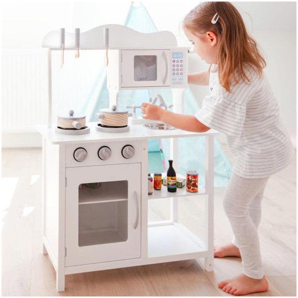 Cucina In Legno Giocattolo Bambini Con Pentole E Accessori Gioco Bianco 60x30x85 - Foto 5