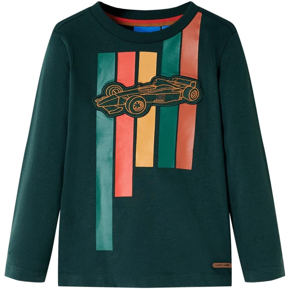 Maglietta Da Bambino A Maniche Lunghe Auto Da Corsa Verde Scuro 104 - Foto 1