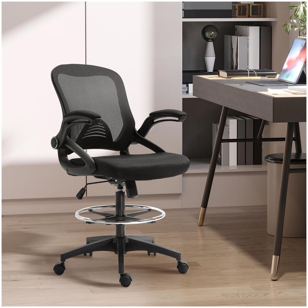 Sedia da Ufficio Traspirante ad Altezza Regolabile con Braccioli Ribaltabili, 64x60x106-126 cm, Nera - Foto 2