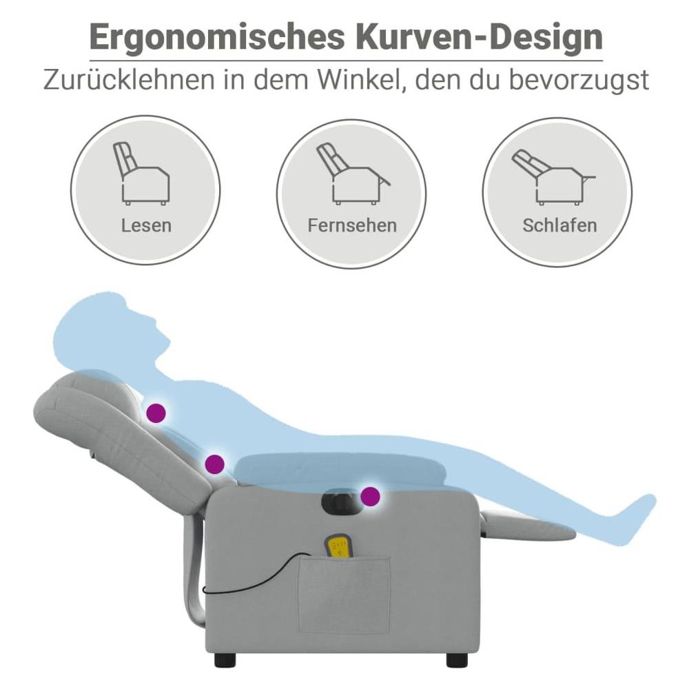 Poltrona Reclinabile Massaggio Elettrica Grigio Chiaro Tessuto - Foto 10