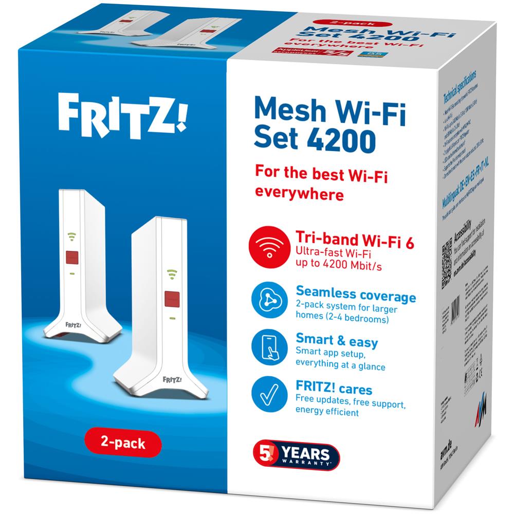 Repeater FRITZ!Mesh Set 4200 2-pack Edition International Ripetitore di rete 4200 Mbit /s Rosso, Bianco - Foto 5
