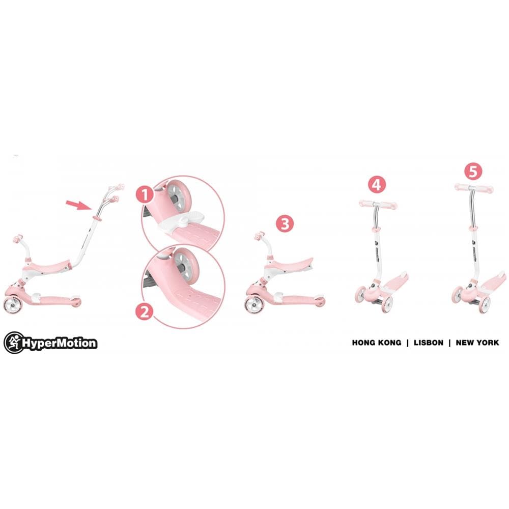 Monopattino Per Bambini, Da 1 A 5 Anni, Evolutivo, Modulabile, 5 In 1, Con Pulsante Regolabile, Poggiapiedi, Sedia, Manubrio Regolabile, Colore: Rosa - Foto 7