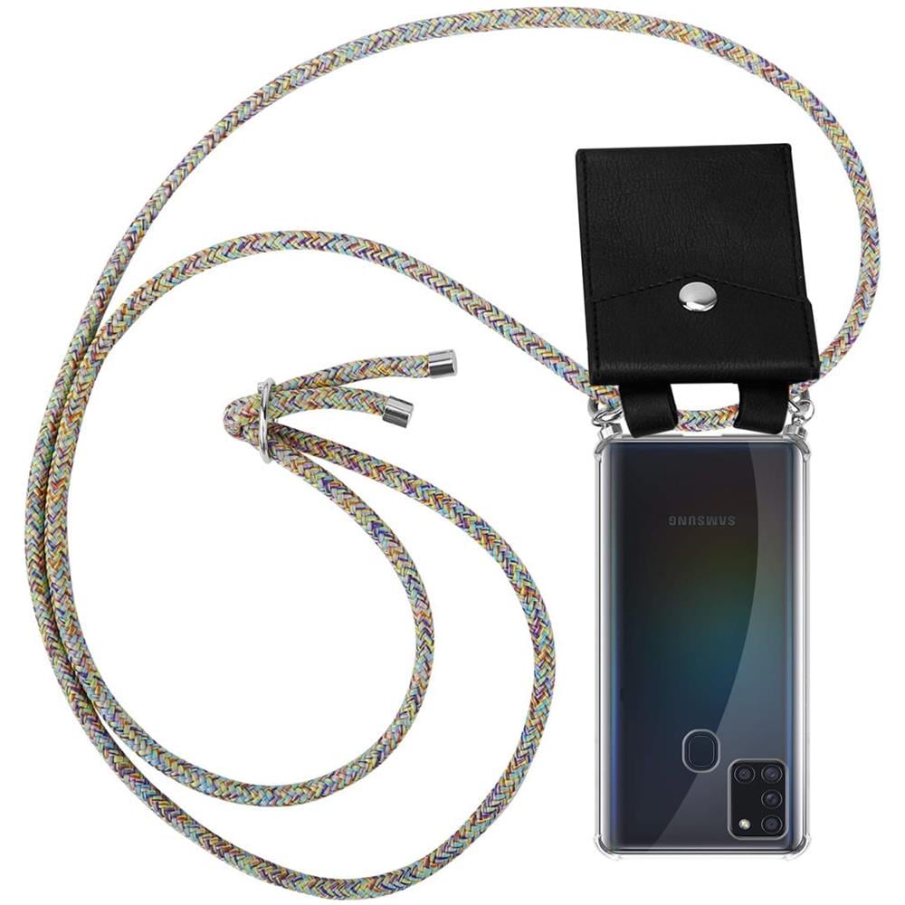 Catena Di Telefoni Cellulari Compatibile Con Samsung Galaxy A21s In Rainbow - Coperchio Protettivo In Silicone Con Anelli D'argento, Cinturino In Corda E Custodia Staccabile - Foto 1