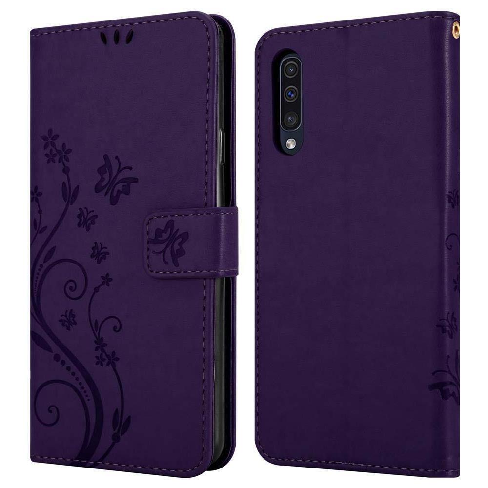 Custodia Compatibile Con Samsung Galaxy A30s / A50 S / A50 In Lilla Scuro Fiore - Coperchio Protettivo In Design Floreale Con Chiusura Magnetica, Funzione Stand E Slot Per Carte - Foto 8
