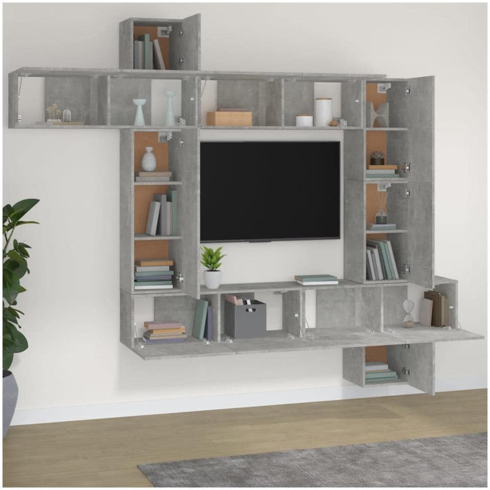 Set Di Mobili Porta Tv 9 Pz Grigio Cemento In Legno Multistrato - Foto 2