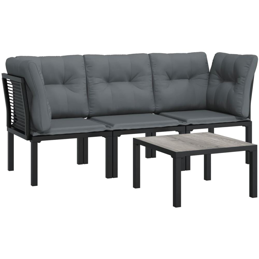 Set Salotto Da Giardino 4 Pz Nero E Grigio In Polyrattan - Foto 2