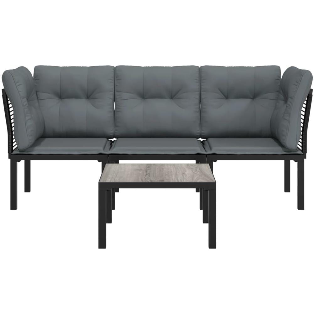 Set Salotto Da Giardino 4 Pz Nero E Grigio In Polyrattan - Foto 3