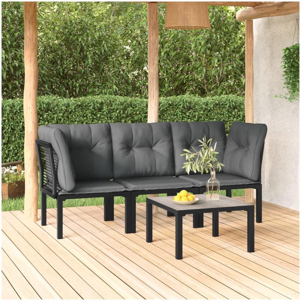 Set Salotto Da Giardino 4 Pz Nero E Grigio In Polyrattan - Foto 1