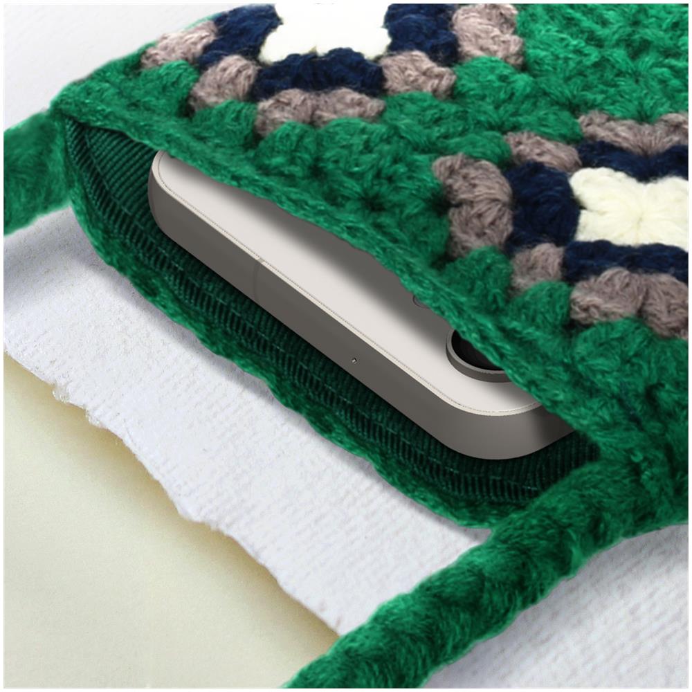 Pochette Tracolla Per Smartphone Quadrati All'uncinetto Serie Squareweave Verde - Foto 2
