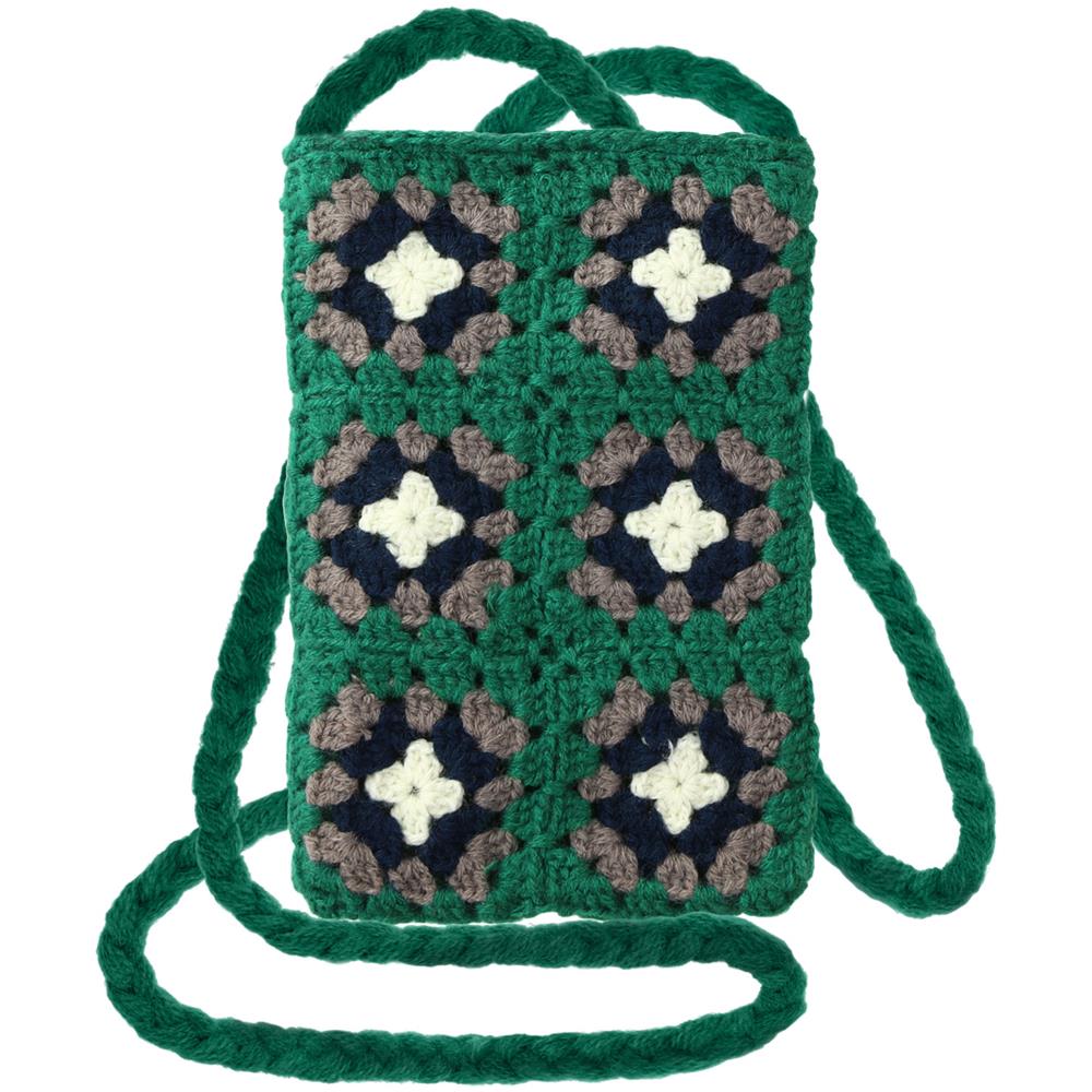 Pochette Tracolla Per Smartphone Quadrati All'uncinetto Serie Squareweave Verde - Foto 3