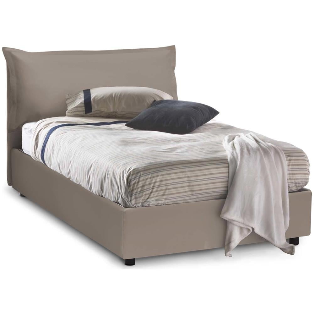 Letto Piazza E Mezza Angela, Letto Contenitore Con Rivestimento In Ecopelle, 100% Made In Italy, Apertura Frontale, Adatto Per Materasso Cm 120x190, Tortora - Foto 1
