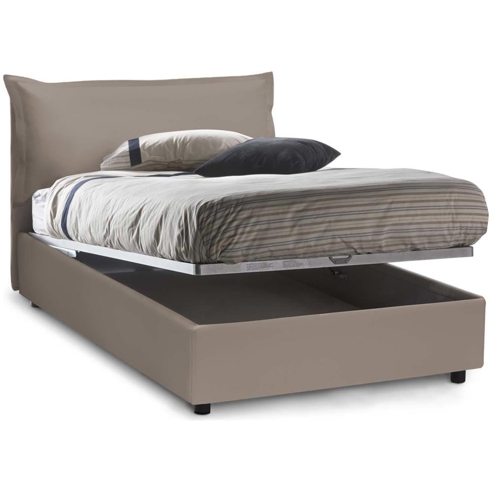Letto Piazza E Mezza Angela, Letto Contenitore Con Rivestimento In Ecopelle, 100% Made In Italy, Apertura Frontale, Adatto Per Materasso Cm 120x190, Tortora - Foto 2