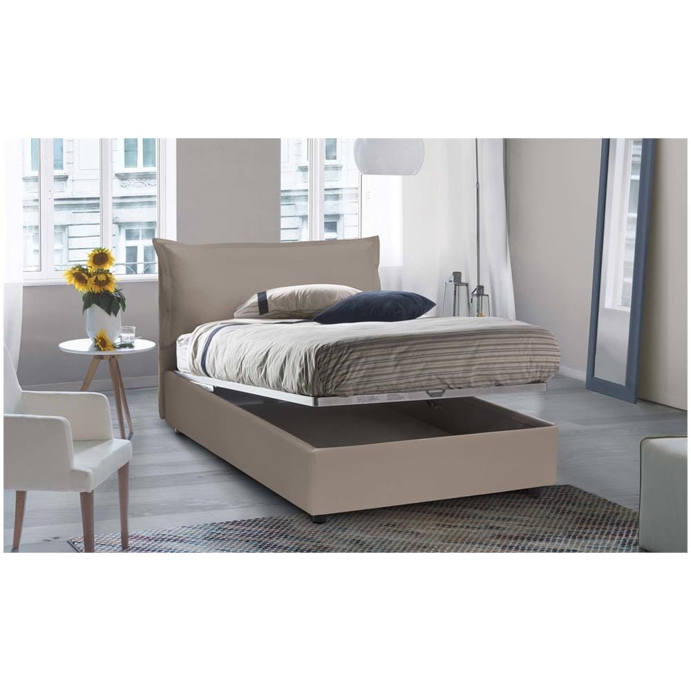 Letto Piazza E Mezza Angela, Letto Contenitore Con Rivestimento In Ecopelle, 100% Made In Italy, Apertura Frontale, Adatto Per Materasso Cm 120x190, Tortora - Foto 4
