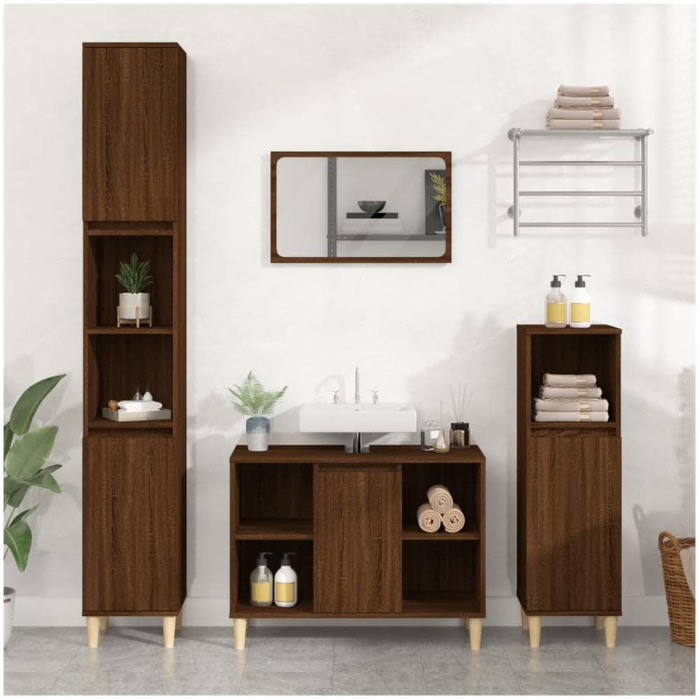 Mobile Lavabo Rovere Marrone 80x33x60 Cm In Legno Multistrato - Foto 1